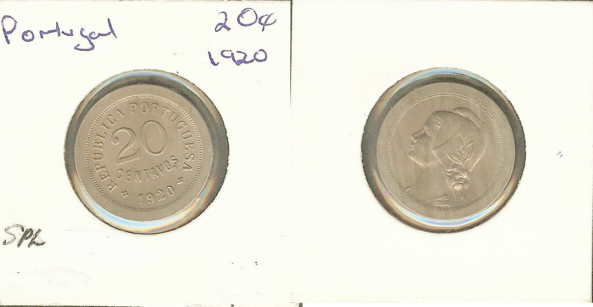 Portugal 20 centavos 1920 BU